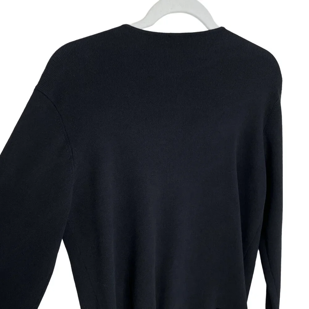 Eileen Fisher Black Ribbed Zip Front Cardigan, L - Picture 4 of 7